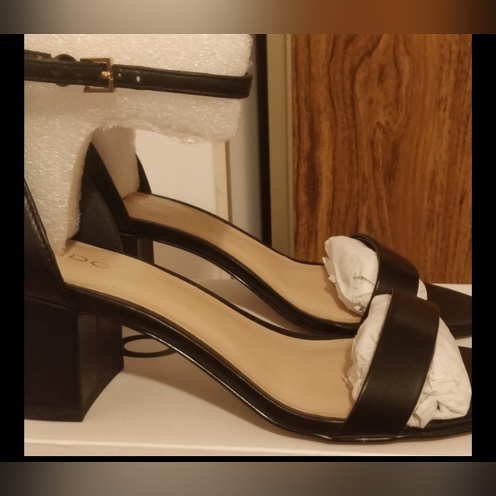 Aldo Black Strap Mid Heeled Sandals